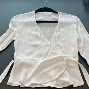 Aritzia Cream Wrap Blouse
